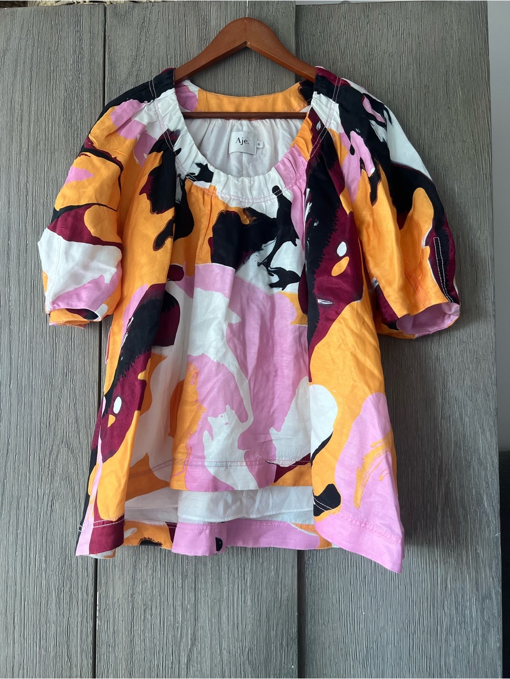 Aje Bold Abstract Puff Sleeve Top in Yellow, Pink & Black